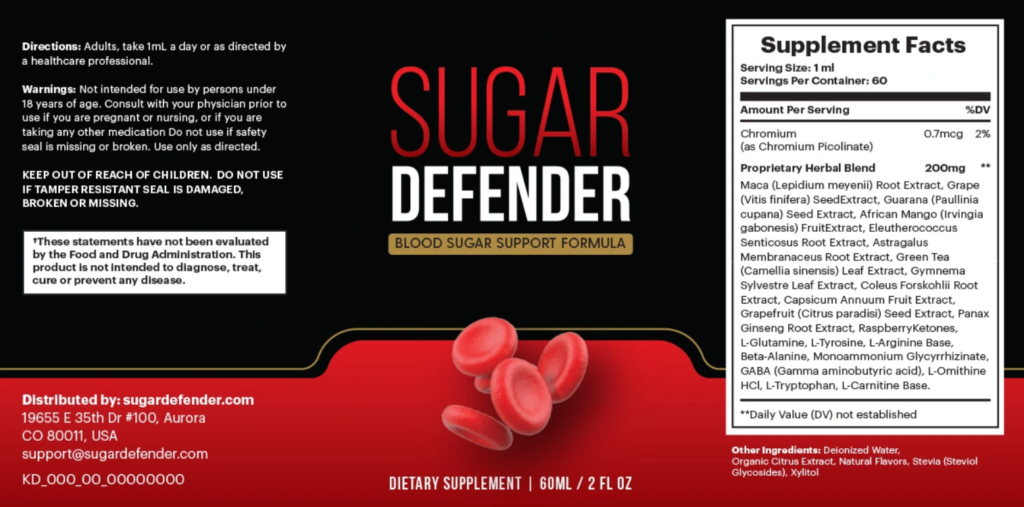 Sugar Defender supplement label