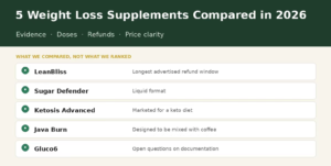 Read more about the article 5 Weight Loss Supplements Compared in 2026: Evidence, Doses, and Transparency