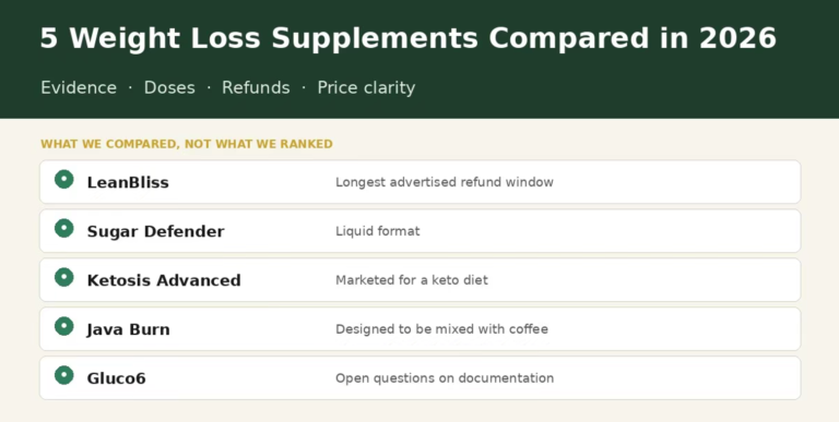 5 weight loss supplements compared in 2026 comparison cover with five product names